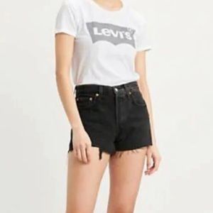 Levi's 501 High Rise Non-Stretch Black Raw Hem Shorts A6